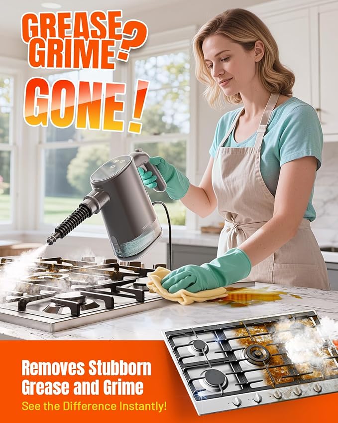 Handheld Steam Cleaner for Home, 15s Instant Heat Pressurized Steam Cleaner, Lightweight Upgrade 650ML Tank, Portable Steam Cleaner for Kitchen, Grout, furniture, Car, Bathroom & Clothes