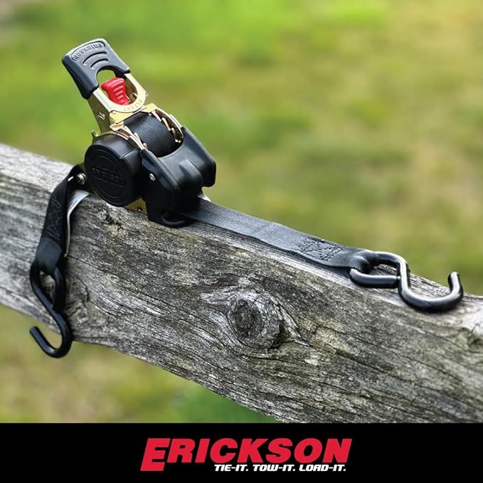 Erickson Pro Series 1in x 10ft Black Retractable Ratcheting Tie-Down Straps, Heavy-Duty Secure Hold, 1500 lb Load Capacity, Pack of 2