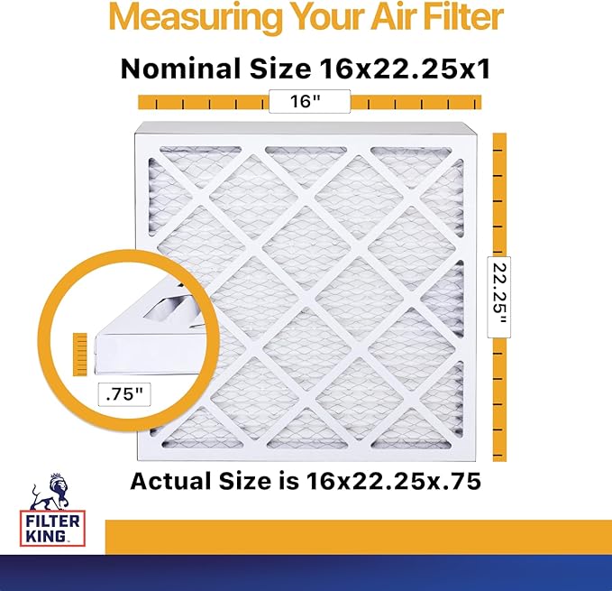Filter King 16x22.25x1 Air Filter | 6-PACK | MERV 13 HVAC Pleated A/C Furnace Filters | MADE IN USA | Actual Size: 16 x 22.25 x .75"