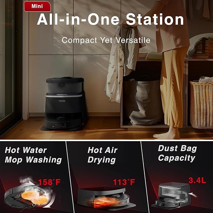 Yeedi M12 PRO Plus Robot Vacuum and Mop Combo, 11000Pa Powerful Suction, ZeroTangle Hair-Free Brush, Auto Mop Washing & Drying, Smart Obstacle Avoidance, Self-Emptying Dock, Ideal for Pet Homes