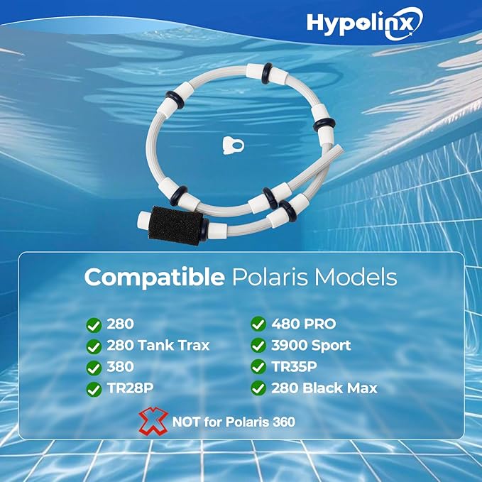 Polaris-Compatible B5 Complete Sweep Hose - Restores Cleaning Power for Polaris 280, 380, 180, 480 Pool Cleaners - Includes Tail Scrubber, Wear Rings & Clamp(NOT for 360)