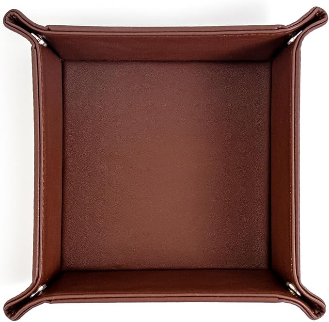 BONNY DODO Valet Tray for Men PU Leather Tray Organizer with Partition, Storage Keys, Watch & Practical Storage for Table Nightstand Living Room Bedroom (Dark Brown-Square)