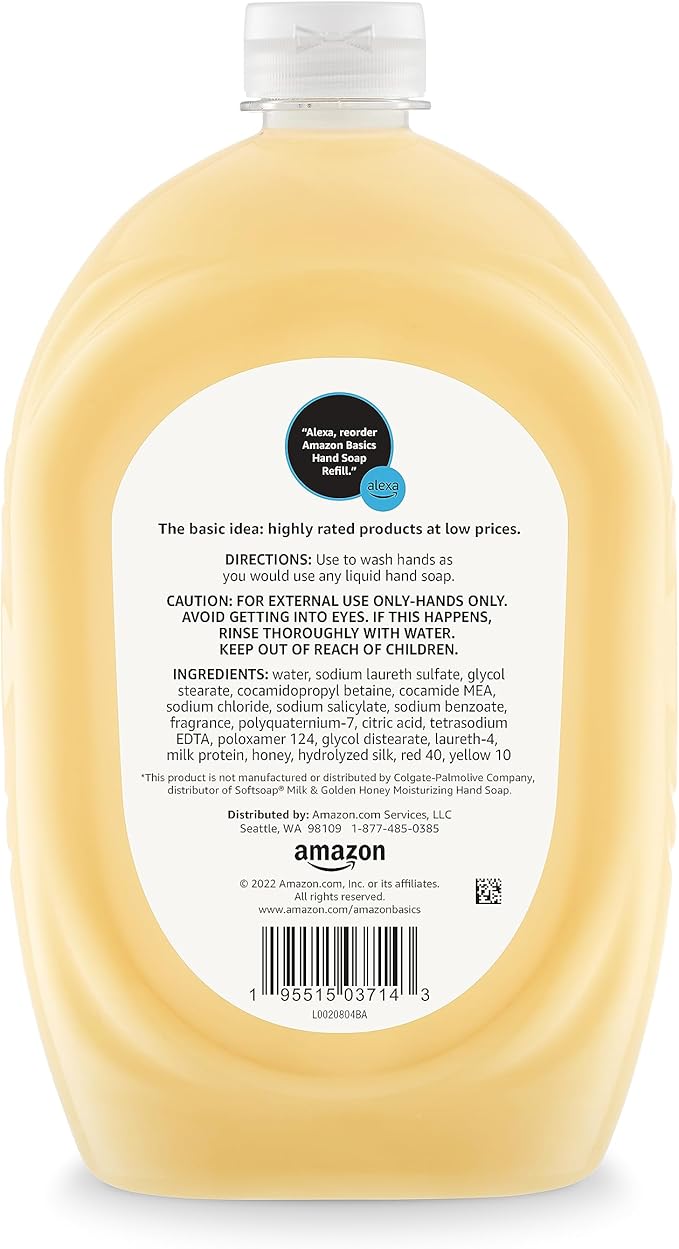 Amazon Basics Liquid Hand Soap Refill, Milk and Honey Scent, Triclosan-free, 50 Fluid Ounces, Pack of 1