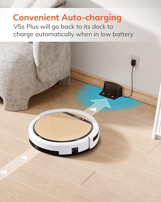 ILIFE V5s Plus Robot Vacuum and Mop Combo with Wi-Fi/App/Alexa, Automatic Self-Charging Robotic Vacuum Cleaner, Slim and Quiet, Cleans Hard Floors Carpets and Pet Hair (V5s Pro Upgrade Version)