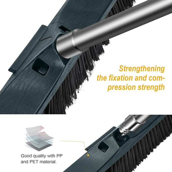 MASTERTOP 24" Push Broom Outdoor, Heavy Duty Garden Brush Broom with 58" Long Handle and Stiff Bristles,Commercial Outdoor Broom for Deck Driveway Garage Yard Patio Warehouse Concrete Floor Cleaning