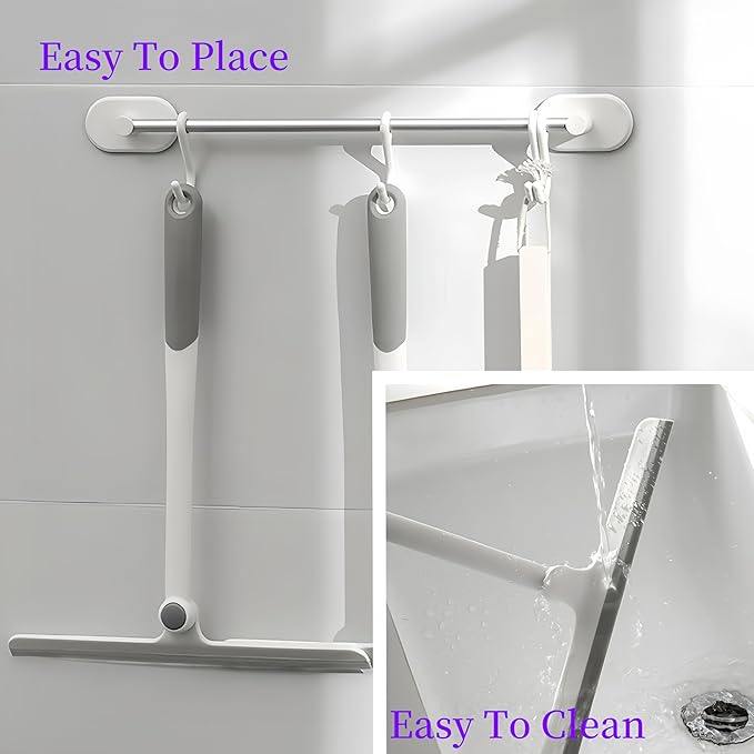 2-Pack 10.6-Inch Rotatable Window Squeegee with Flexible Rubber Blade – Heavy Duty Streak-Free Cleaner for Shower Glass, Car Windshield, Mirrors & Tiles, 13.6" Ergonomic Handle & Hanging Hole