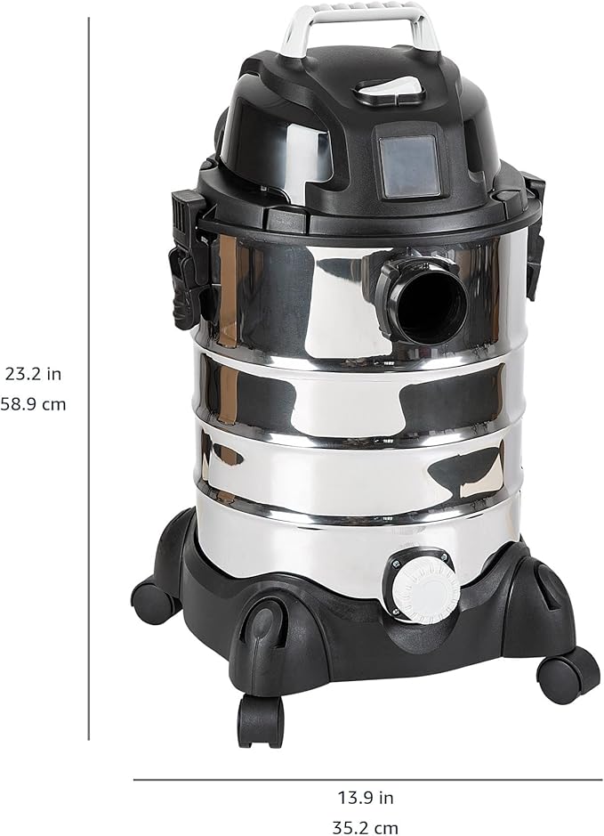 Amazon Basics Wet Dry Vacuum Cleaner, 6 gallon Shop, 3.5 HP Stainless Steel, Grey/Black