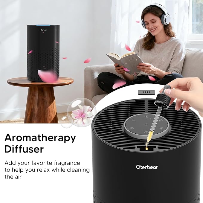 Air Purifiers for Home Bedroom Up to 1250 Ft² - H14 HEPA Air Purifier with Aroma & Sleep Mode - 24dB Small Room Air Purifier for Allergies, Smoke, Dust, Pollen, Pet Dander,4000B,Black
