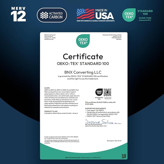 BNX TruFilter 14x24x1 MERV 12 Odor Defense (6-Pack) AC Furnace Air Filter with Activated Carbon - MADE IN USA - Pleated Air Conditioner HVAC AC Furnace Filters - Removes Odor, Mold, Bacteria, Smoke