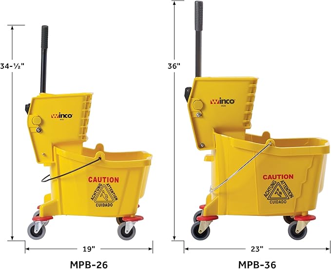 Winco Commercial Mop Bucket on Wheels, 26 Quart, Yellow
