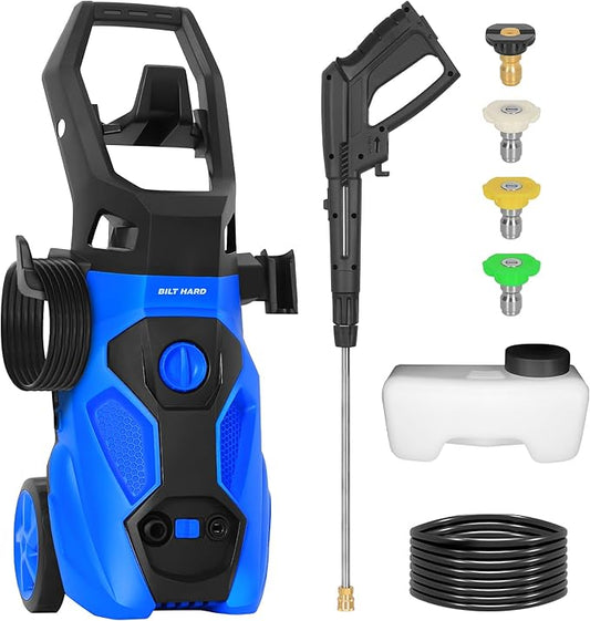 BILT HARD 1.76 GPM 2300 PSI Electric Pressure Washer, Power Motor with Stainless Steel Wand, 4 Spray Nozzles, Built-in Detergent Tank, 20Ft Hose, 35Ft Power Cord for Cars/Driveway/Fences/Home/Patios