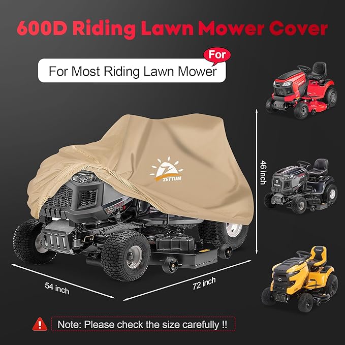 Zettum Riding Lawn Mower Cover - Lawn Tractor Cover Heavy Duty& Waterproof, 600D Outdoor Mower Cover Universal fit with Storage Bag for John Deere, EGO, Toro, Craftsman, Husqvarna, Honda and More