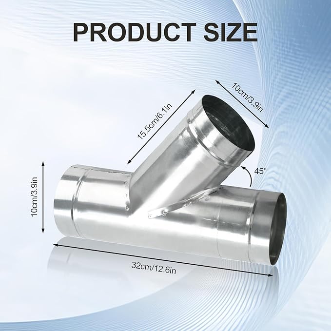 4 Inch Duct Splitter, 3 Way Duct Hose Connector 45 Degree Y Shaped Exhaust Fan Dryer Vent Hose Metal Bathroom Ventilation Vent Duct Splitter Tool (Silver)