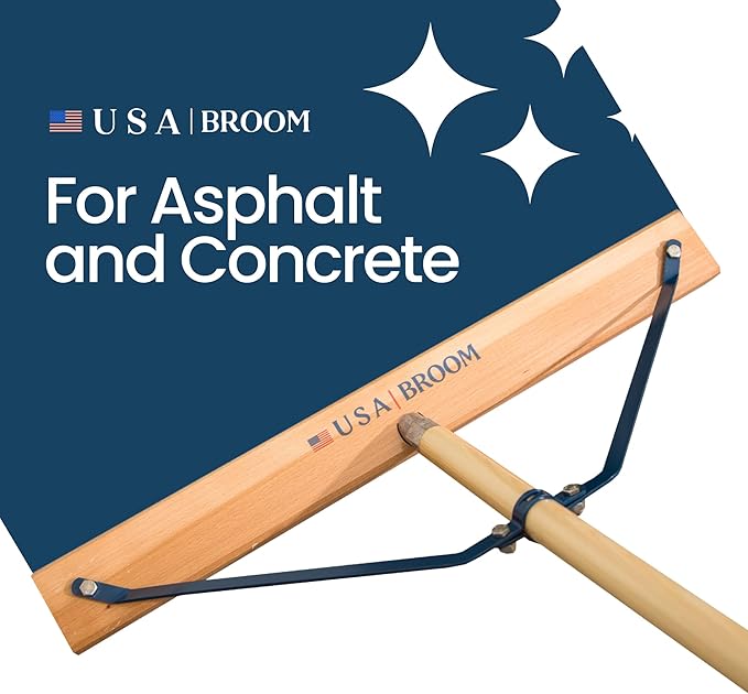 1-Pack - 36" Heavy Duty Outdoor Push Broom with 60" Handle. Ideal for Asphalt, Concrete & Heavy Debris. Durable American Made Steel Brackets-Stainless Steel Hardware. No Plastic. 100% USA Made