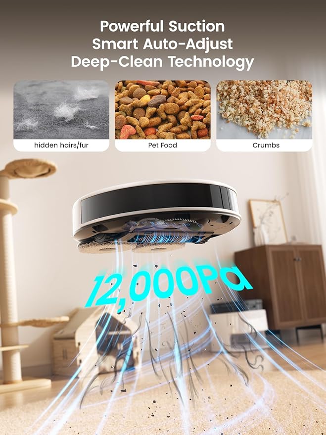 Lefant M3 Robot Vacuum, Auto Mop Washing, 12000Pa Suction, Self-Emptying & Refilling, 9mm Mop Lifting, 200RPM Spinning Mops, Smart Obstacle Avoidance, White