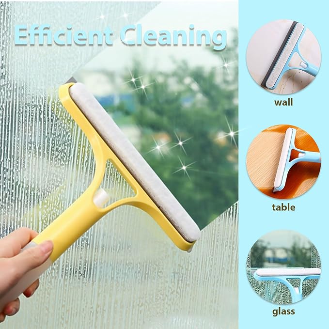 3 in 1 Window Cleaning Scraper Shower Squeegee for Glass Doors Mirror with Sprayer Squiggy for Windshield Cleaner Tool Washing Spray Home Floor Scraper(Blue:Long Style)