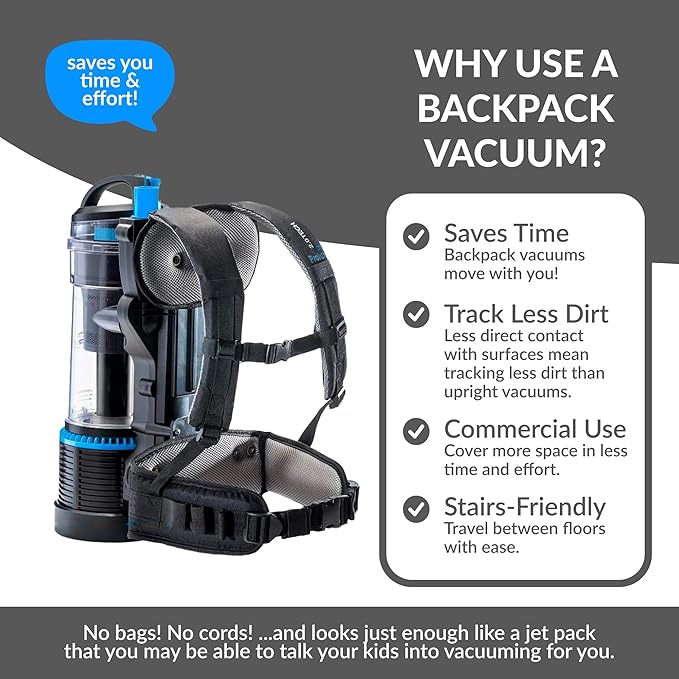 Prolux 2.0 Cordless Battery Bagless Backpack Vacuum Cleaner, Dual HEPA Shield Filtration, Tool Accessory Kit