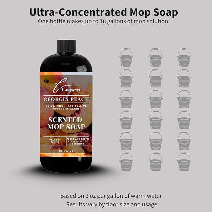 Luxury Floor Cleaner, Scented Mop Soap Concentrate | Hard Floor Cleaner for Tile, Vinyl, Laminate, LVP & Sealed Hardwood | Low-Foam, Streak-Free | 36 oz | Georgia Peach