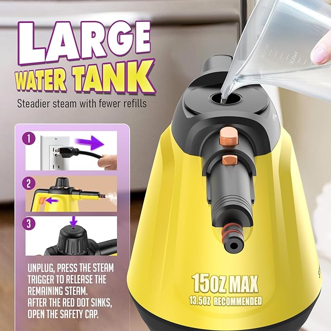 Steam Cleaner, Deep Cleaning Steam Cleaner for Home, 1200W Handheld Steam Cleaner with 10 Tools, Natural Steamer for Cleaning, Handheld Steamer for Bathrooms, Kitchens, Windows, Shower, Grout,Tile,Car