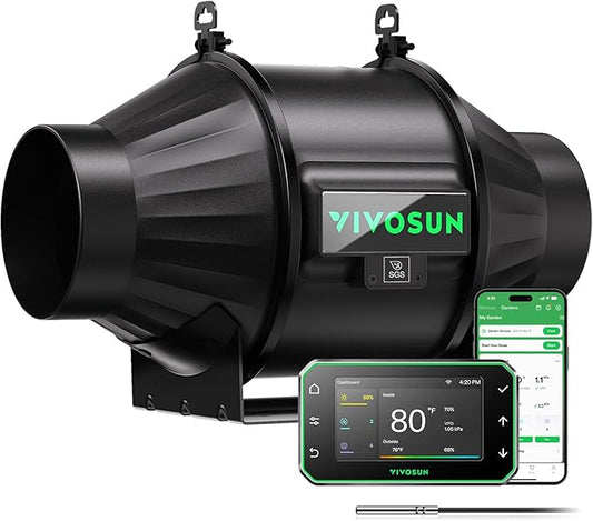 VIVOSUN T4 4" Inline Duct Fan & Temperature Humidity Controller, E42A+ WiFi-App Control AeroZesh Grow Tent Fan& Smart Thermostat, 210 CFM EC Motor Exhaust Fan for Heating Cooling, Greenhouse Accessory