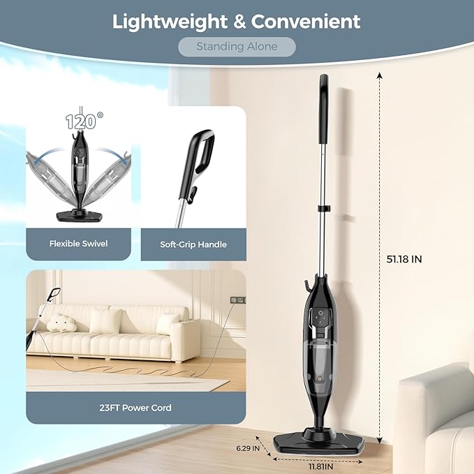 Steam Mop, 12-in-1 Powerful Handheld Steam Cleaner Detachable Steam Mops for Floor Cleaning, 565ML Removable Tank, 23FT Power Cable, MultiPurpose Steamer for Hardwood, Tile, Grout, Furniture