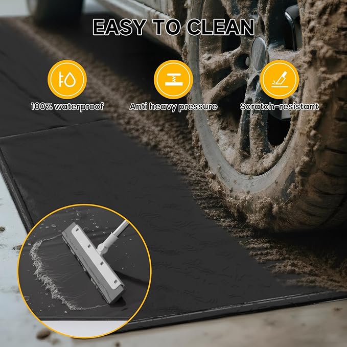 SUNYRISY 7'9" x 18' Containment Garage Floor Mat Under Car, Heavy Duty Waterproof Garage Carpet Floor Protection Non-Slip Parking Mat with Squeegee for Cars SUVs Trucks