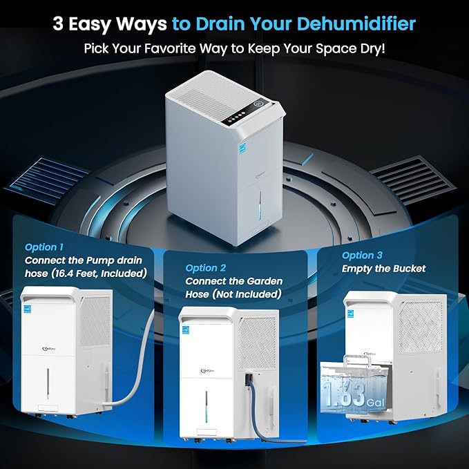 5,000 Sq.Ft Most Efficient Energy Star 2024 Dehumidifier with Pump,Vellgoo Max 120 Pint/D Compressor Dehumidifier for Basement with Drain Hose, Smart Humidity Control