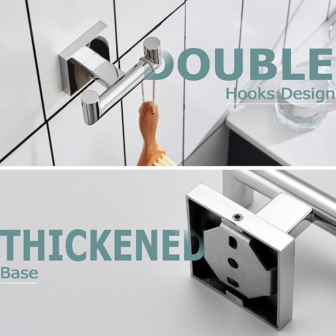KOKOSIRI Robe Hook Bathroom Double Towel Coat Hooks for Bath Kitchen Wall Mounted, 3 Pack Chrome Stainless Steel B1015CH-P3