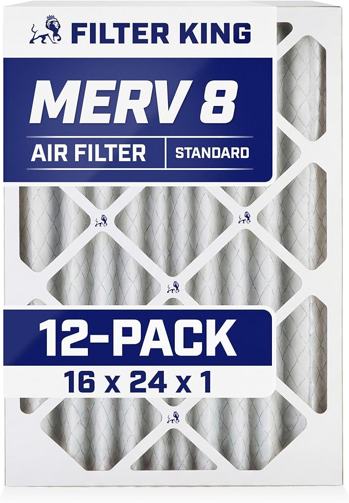 Filter King 16x24x1 Air Filter | 12-PACK | MERV 8 HVAC Pleated A/C Furnace Filters | MADE IN USA | Actual Size: 15.5 x 23.5 x .75"
