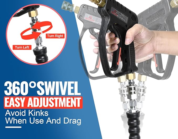 YAMATIC 3/8" Pressure Washer Hose 100FT with Stainless Steel Swivel 3/8" Quick Connect, 4200 PSI Non Marking Rubber Wear Resistant Steel Braided Industry Grade for Hot/Cold Water Gas Power Washer