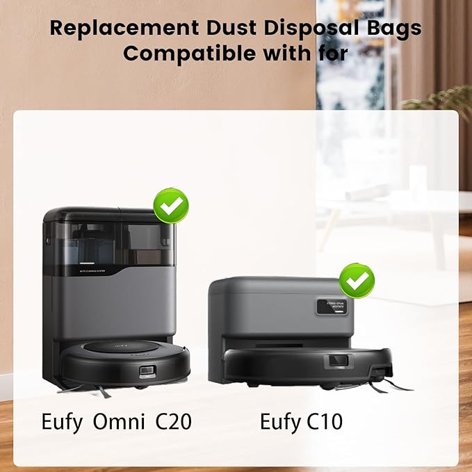 20-Pack C10, Omni C20 Replacement Dust Bags Compatible with for Eufy C10, C20 Omni Robot Vacuums, Vacuum Bags for Eufy, Activated Carbon Layer Large Capacity Disposable Dust Bags