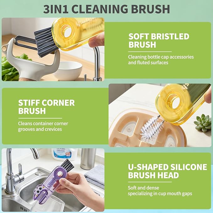3 in 1 Cup Lid Gap Cleaning Brush Set, 3PCS Multifunctional Bottle Cleaning Brush, Cup Lid Gap Bottle Cleaner Home Kitchen Brush Tools Multicolor