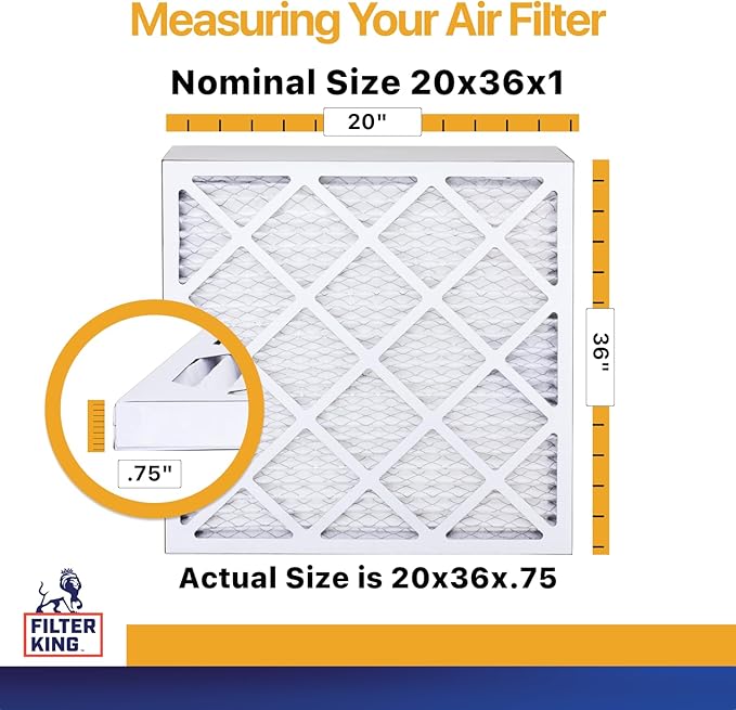 Filter King 20x36x1 Air Filter | 6-PACK | MERV 13 HVAC Pleated A/C Furnace Filters | MADE IN USA | Actual Size: 20 x 36 x .75"