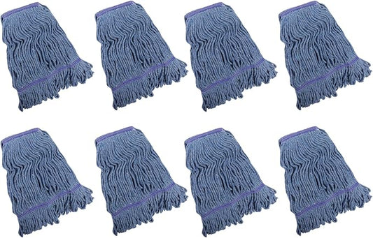 Blue Commercial Mop Head Replacement , Heavy-Duty Reusable and Washable Loop End Mops for Industrial Floor Cleaning on Hardwood and Concrete (8 Pack)