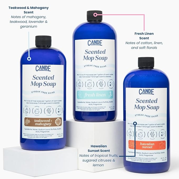 CANDE Mop Soap - Highly Scented Mop Soap, Luxury Floor Cleaner, Premium Fragranced Floor, Streak-Free Shine, 32 oz (Teakwood & Mahogany)