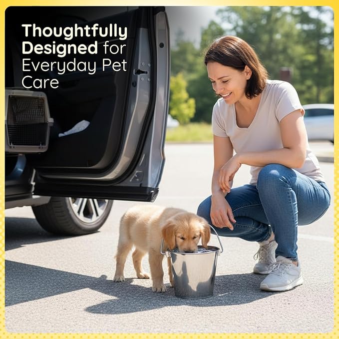 2 quart Stainless Steel Flat Side Bucket | 0.5 gal Durable Heavy Duty Food & Water Feeding Pails for Small Pet Birds Dog Cat | Fits kennel Cages Critter Crates Hanging Pail | Multipurpose