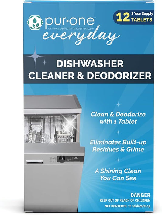 Dishwasher Cleaner & Deodorizer - Deep Cleaning, Eliminates Built-up Residues & Grime in Dishwashers, Odor Remover, Septic Safe, For All Makes & Models, 12 Pack Monthly Maintenance Solution