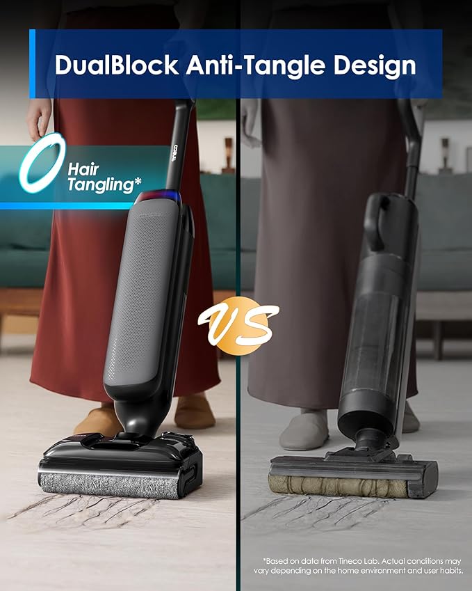 Tineco Wet Dry Vacuum Cleaner 22kPa Suction Floor Cleaner Mop, 50 Min Runtime, iLoop Smart Sensor, DualBlock Anti-Tangle Design, 185℉ Flashdry, Dual-Edge Cleaning, 180° Lay-Flat, Floor One S7 Artist