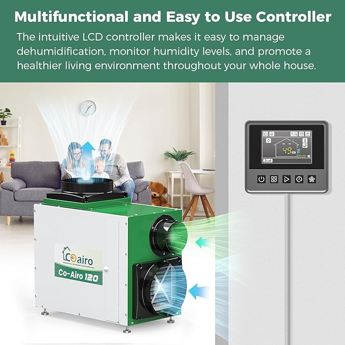 Whole House Dehumidifier 208 Pint, Crawl Space Dehumidifier with Controller Fresh Air Function and Drain Hose Up to 3000 sq. ft. for Grow Tent, Whole House, Commercial, Basement, Water Damage