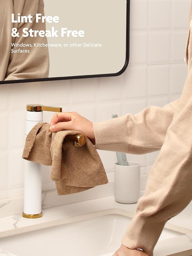 Fantasticlean Microfiber Cleaning Cloth Roll -60 Pack, Tear Away Microfiber Towels, 12" x 12", Reusable, Washable, Scratch Free, Ultra Absorbent Dishcloth for All-Around Cleaning (Beige & Tan)