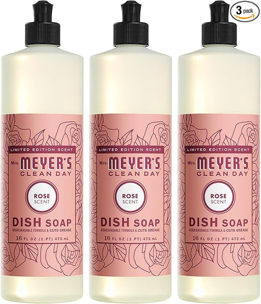 MRS. MEYER'S CLEAN DAY Liquid Dish Soap, Limited Edition Rose, 16 fl. oz - Pack of 3