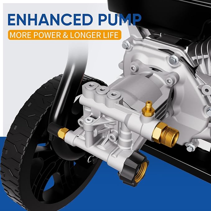 TOOLCY 3400 PSI Gas Pressure Washer, High-Performance 212cc OHV Engine, Reinforced Pump. Onboard Soap Tank, 30FT Hose, Spray Gun & 5 Nozzles, Max 2.8 GPM, Cars Homes Patios Fences Driveways