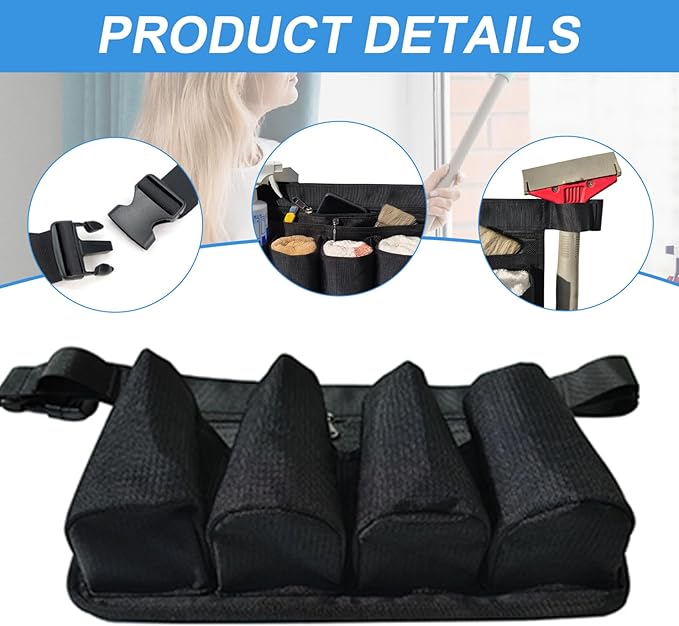 Window Cleaning Belt Oxford Cloth Multi-Pocket Tool Apron for Janitorial, Custodial, Housekeeping, Gardening and Window Cleaning, Adjustable Waist Strap