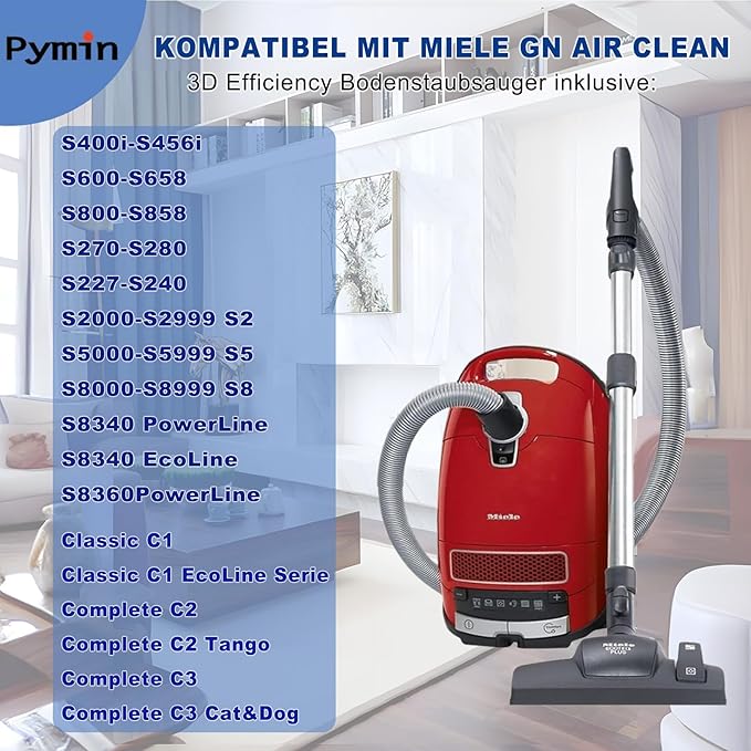 Pymin 8 Pack GN Vacuum Dust Bags Compatiable with Miele Hoover Bags,3D Efficiency GN Vacuum Bags for Classic C1,Complete C2 C3, S227 S240, S270, S400, S600, S800,S2, S5, S8 Series(8 Bags+3 Filters)