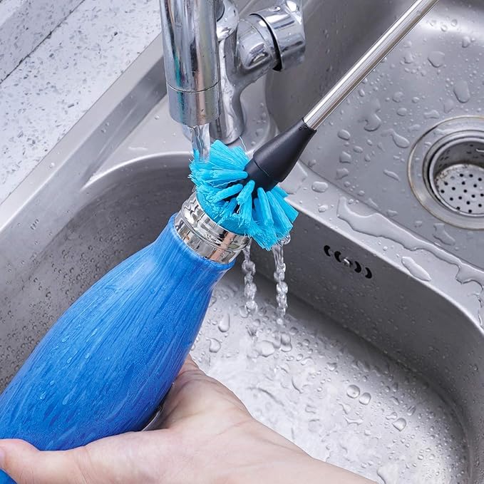 Stainless Steel Water Bottle Brush, Long Handle Scrubbing Brush, Built for Cleaning Sports Bottles, Baby Bottles, Cups, Coffee Mugs, Glasswares, Wine Decanters, Flask, 2 Pack, 15 in