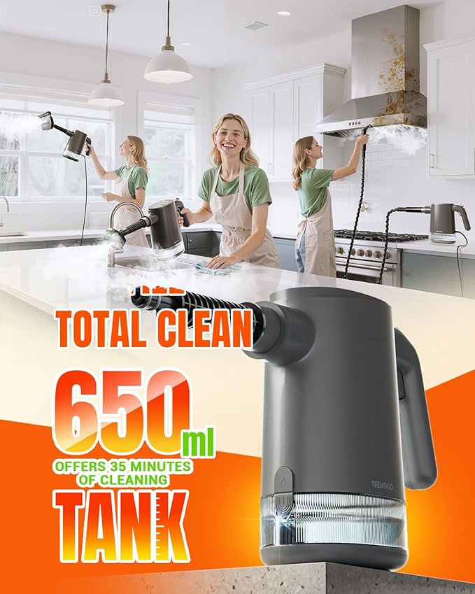 Handheld Steam Cleaner for Home, 15s Instant Heat Pressurized Steam Cleaner, Lightweight Upgrade 650ML Tank, Portable Steam Cleaner for Kitchen, Grout, furniture, Car, Bathroom & Clothes