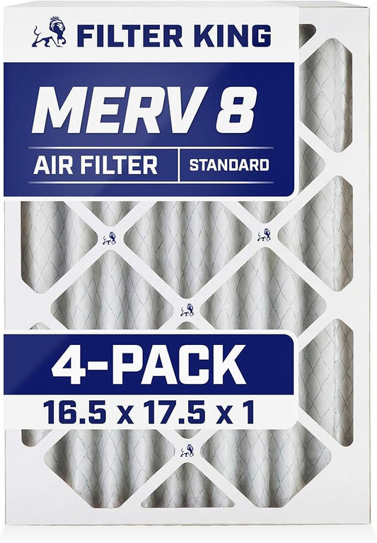 Filter King 16.5x17.5x1 Air Filter | 4-PACK | MERV 8 HVAC Pleated A/C Furnace Filters | MADE IN USA | Actual Size: 16.5 x 17.5 x .75"