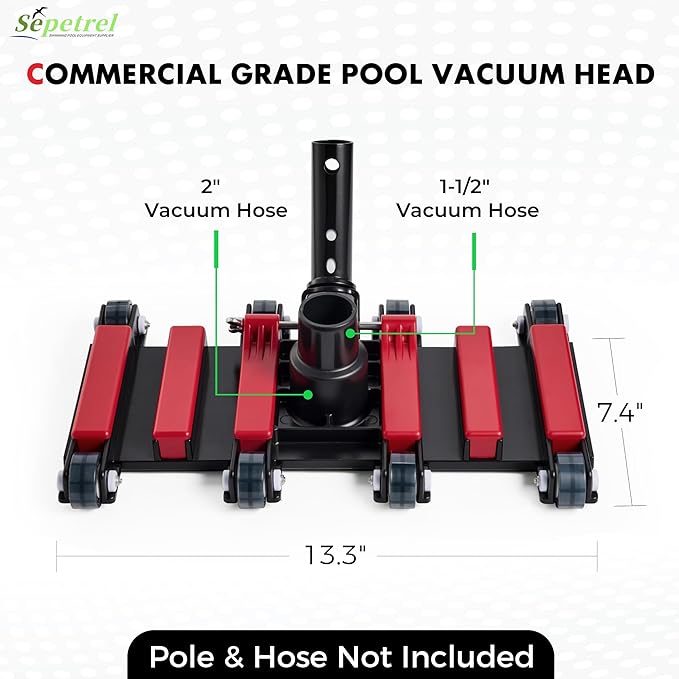 Sepetrel Commercial Grade Pool Vacuum Head with Wheels,14" Extra-Wide & Weighted Flexible Heavy-Duty Vac Cleaner for Effortless, Deep Cleaning