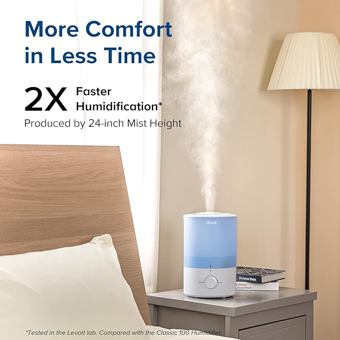 LEVOIT Dual 150 Humidifiers for Bedroom Large Room, 3L Cool Mist Top Fill Essential Oil Diffuser for Baby Nursery and Plants, 360° Nozzle, Quiet Rapid Ultrasonic Humidification for Home, Blue