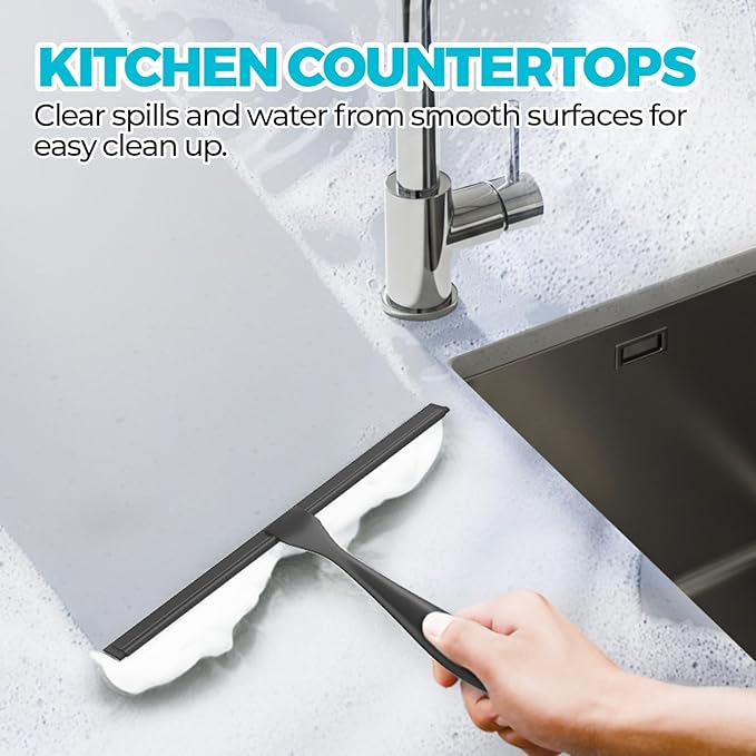 12-Inch All-Purpose Shower Squeegee for Shower Doors, Tile Shower Walls, Bathroom, Window, Glass and Car Windshield, Mirrors and Kitchen-Stainless Steel, Black